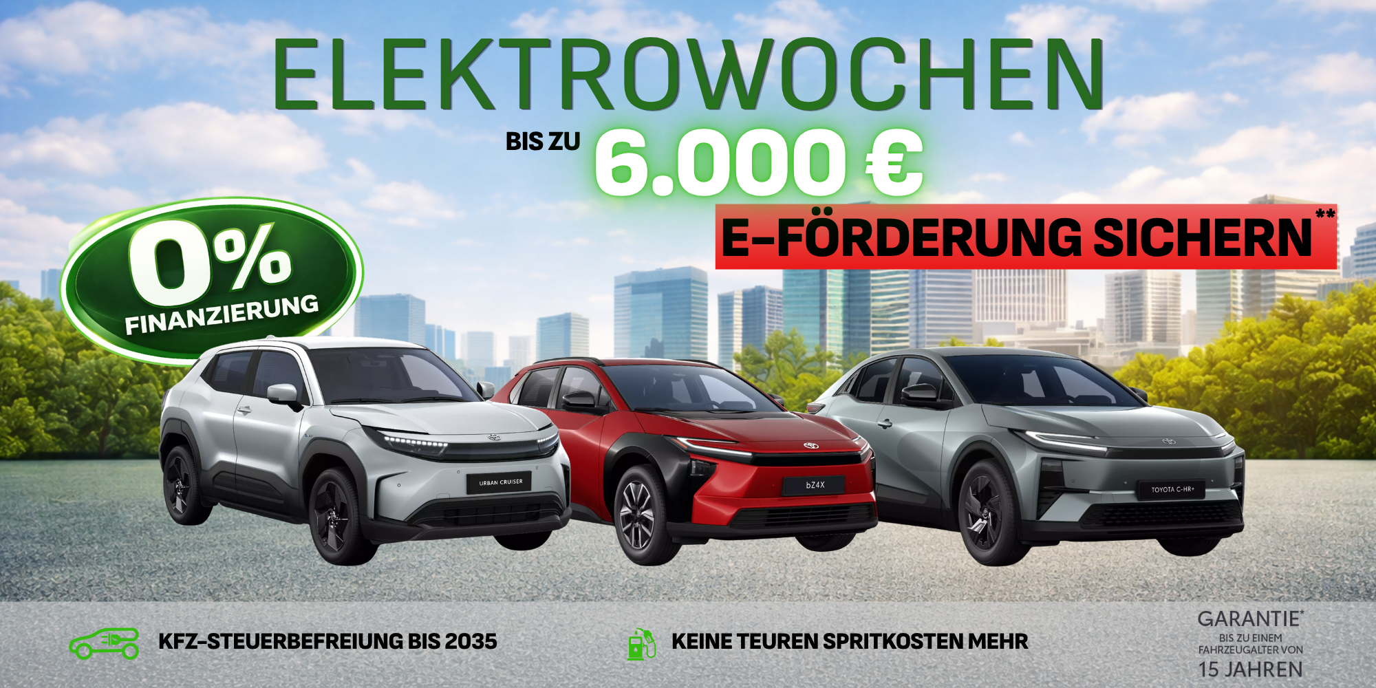 Header Elektrowochen, mehrere vollelektrische Toyota Modelle